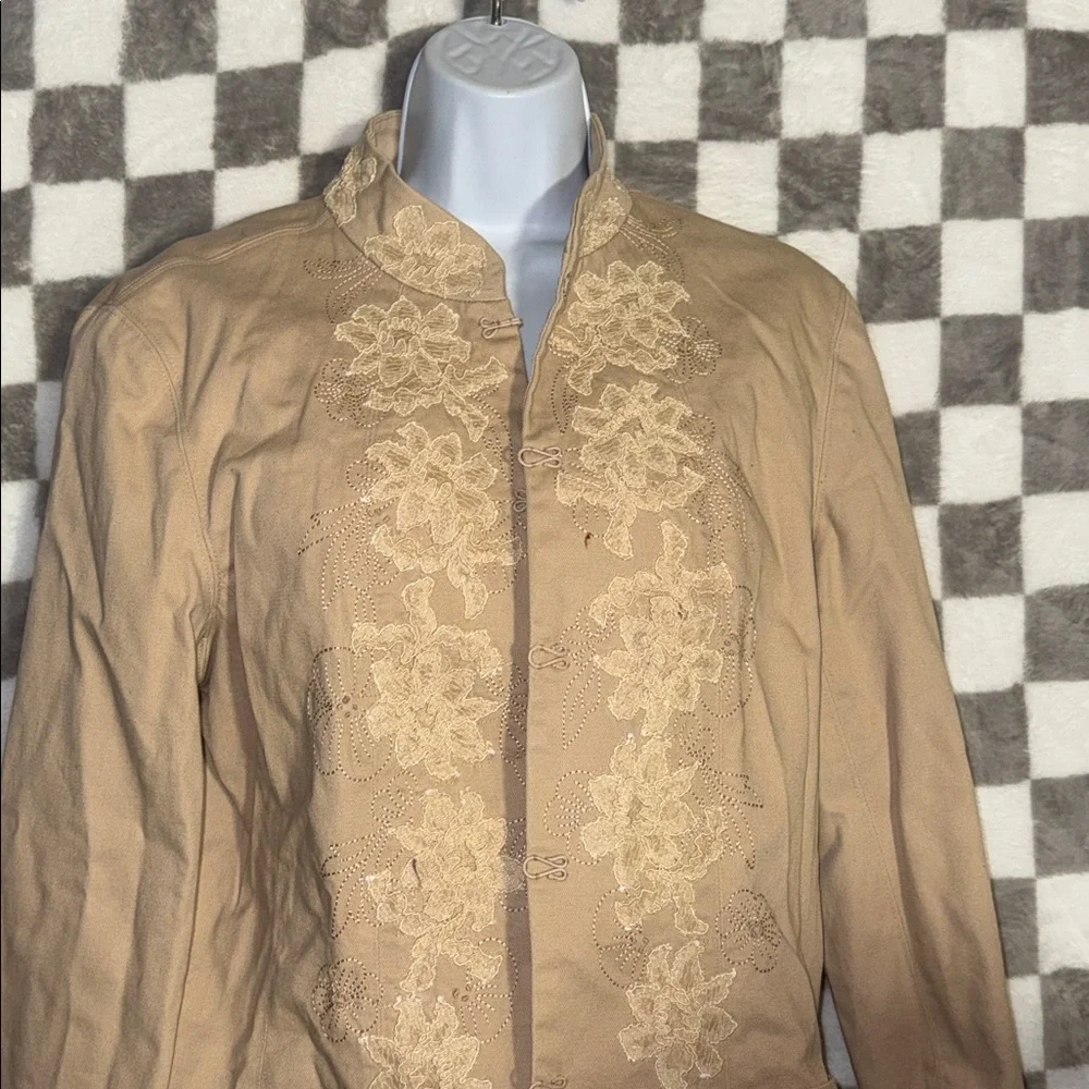 Coldwater Creek Tan Floral Women's Long Sleeve Blazer Size L/Large